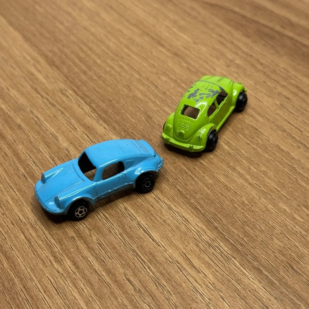 VTG Mini Toy Cars Hong Kong Green Beetle‎ Totsie Blue Porche 911 Diecast 70's